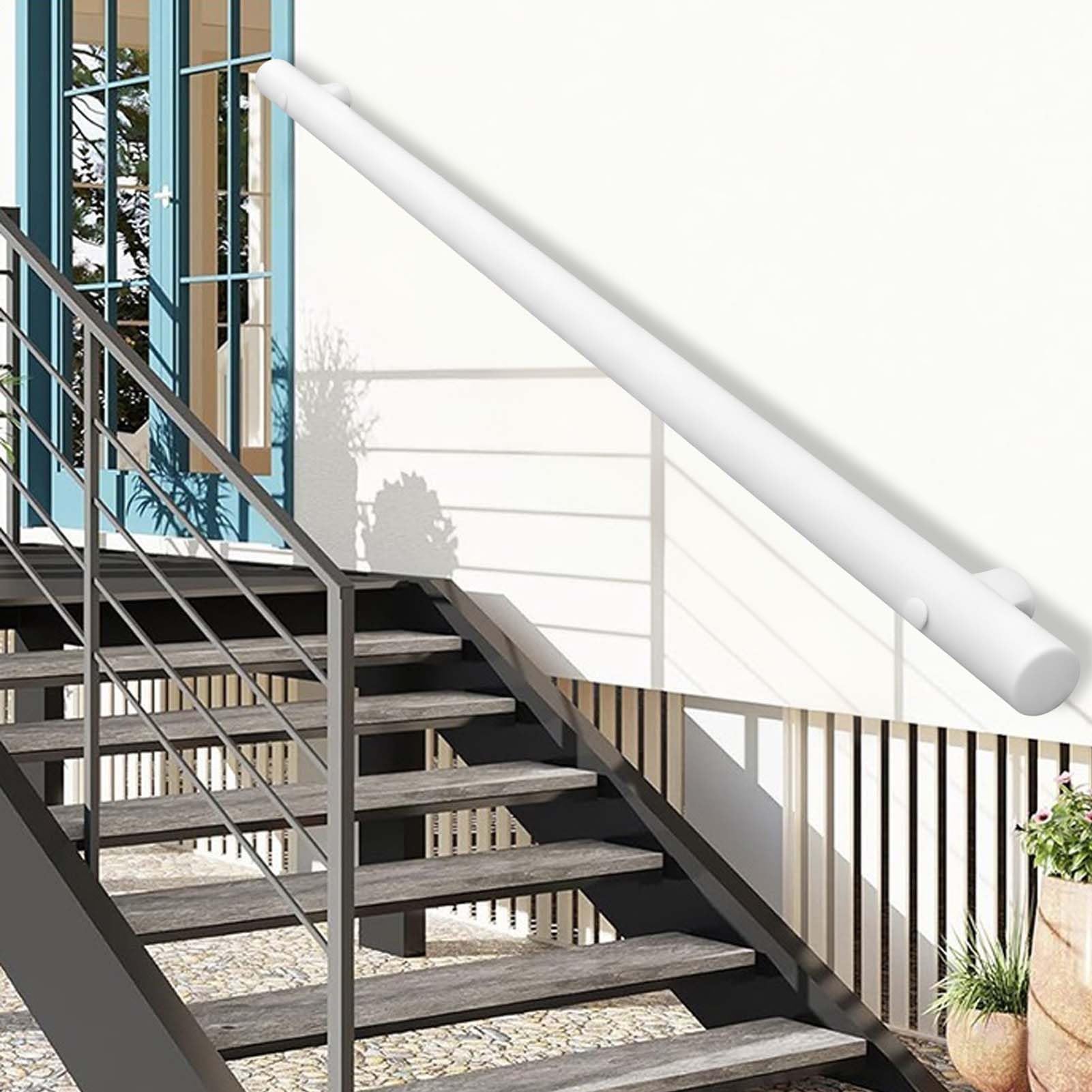 Fkxsxaz White Stair Railings Outdoor, Heavy Duty Support Handrai For Stairs, Wall Banister Hand Rails Safety Grab Bar Handles Loft Porch Deck(19Ft/570Cm)