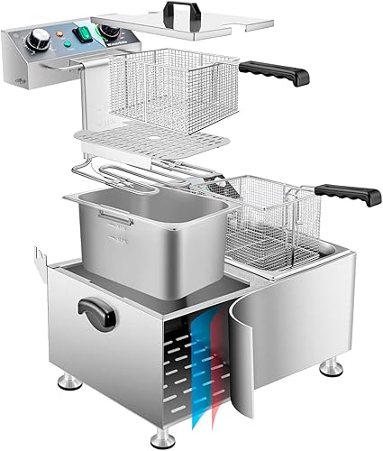 Miniatura 6 de Freidoras comerciales con cesta, 13 x 2 pulgadas, 13.7 cuartos de galón x 2 gruesos con temporizador de control de temperatura preciso, freidora