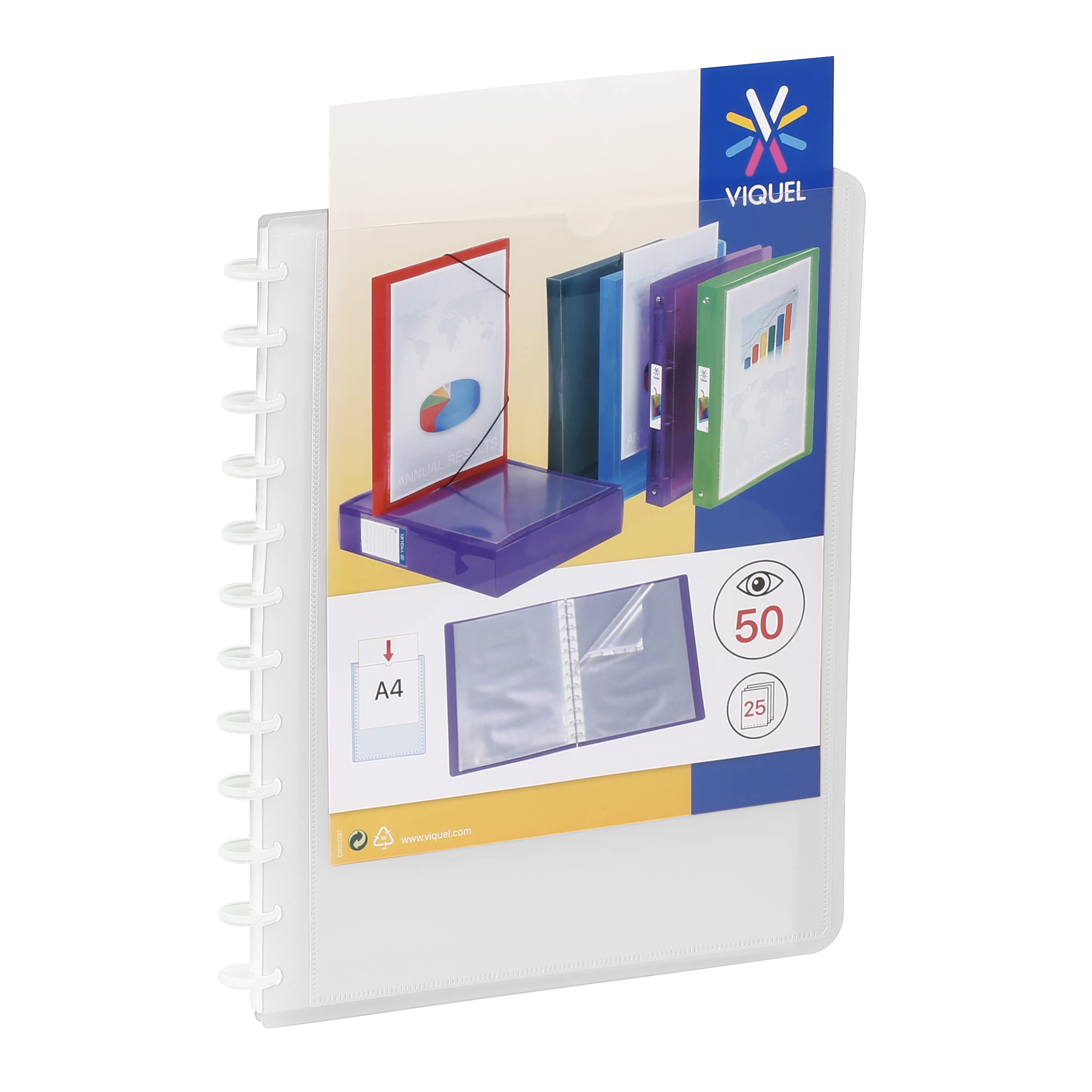 Viquel - Document Folder with Removable Pockets - Customisable 50 Sheets - A4 Size - Colourless