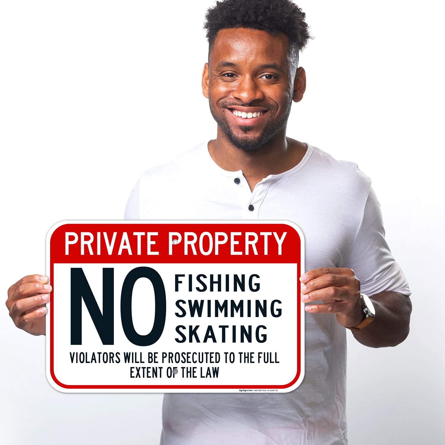Private Property, No Fishing Swimming Skating Sign, 12x18 Inches, Rust Free .063 Aluminum, Fade Resistant, Made in USA