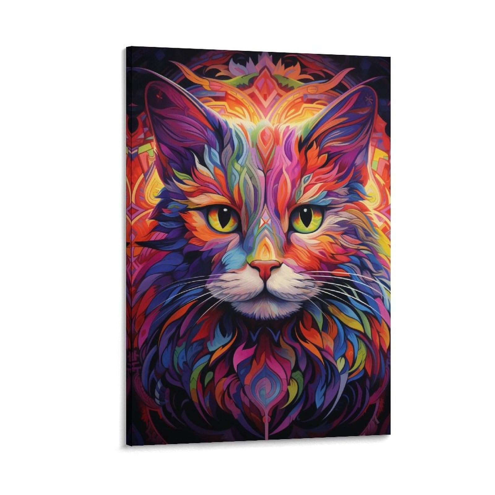 Foccar Frame-Fantasy Cat Fantasy Cat Printed Canvas Posters Mysterious Colors Kitten Theme Wall Decor For Living Rooms Bedroom Wall Art