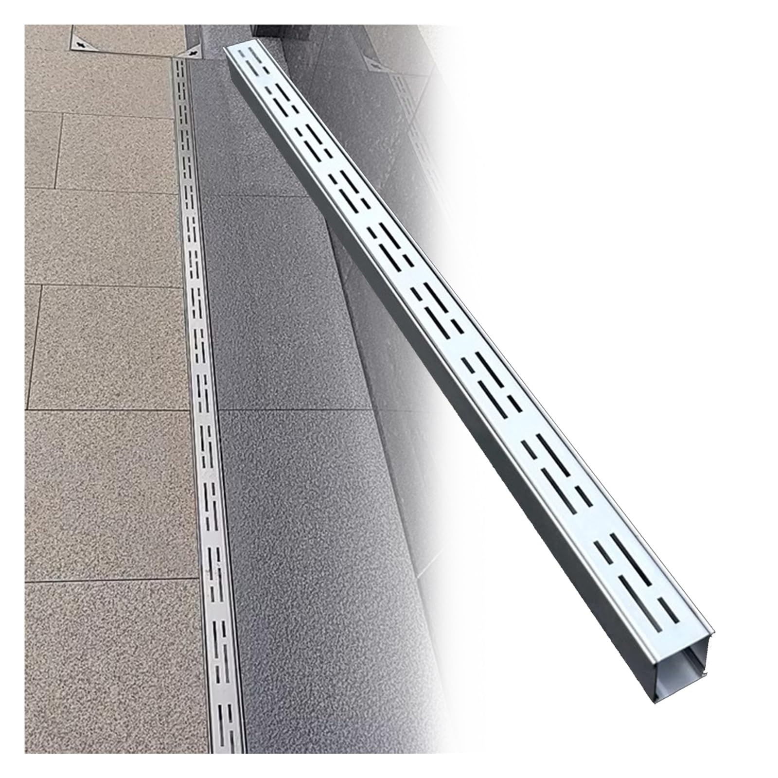 Generico Canaletta di drenaggio in Acciaio Inox con griglia, Larghezza 2,5 cm, 5 cm, 6,9 cm, 10,2 cm, deviatore d'Acqua per Patio/Cortile/Balcone/vialetto (3,5 x 3 cm)