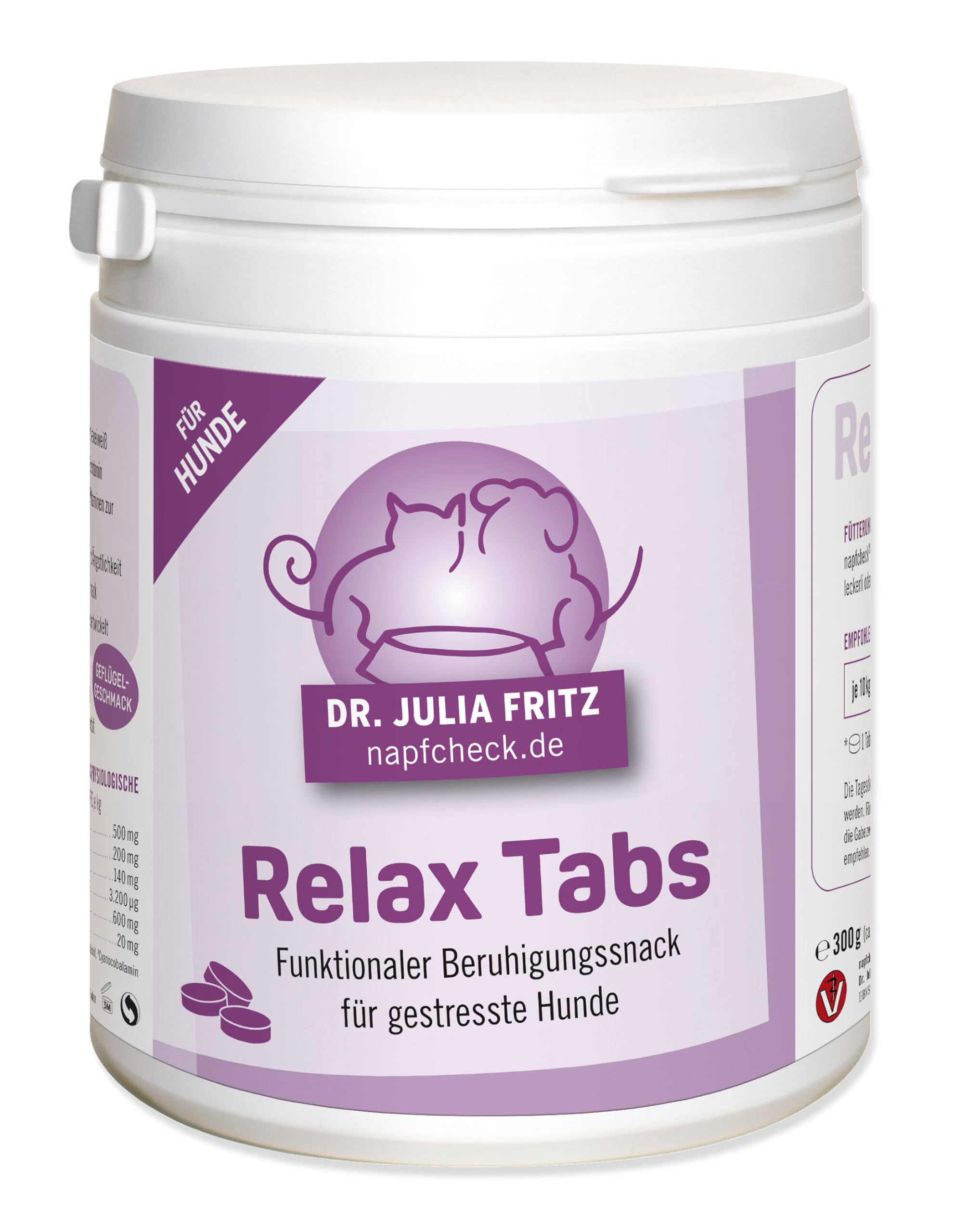 napfcheck Relax Tabs – funktionaler Beruhigungssnack für Hunde mit L-Tryptophan - 120 Stück - 300 g