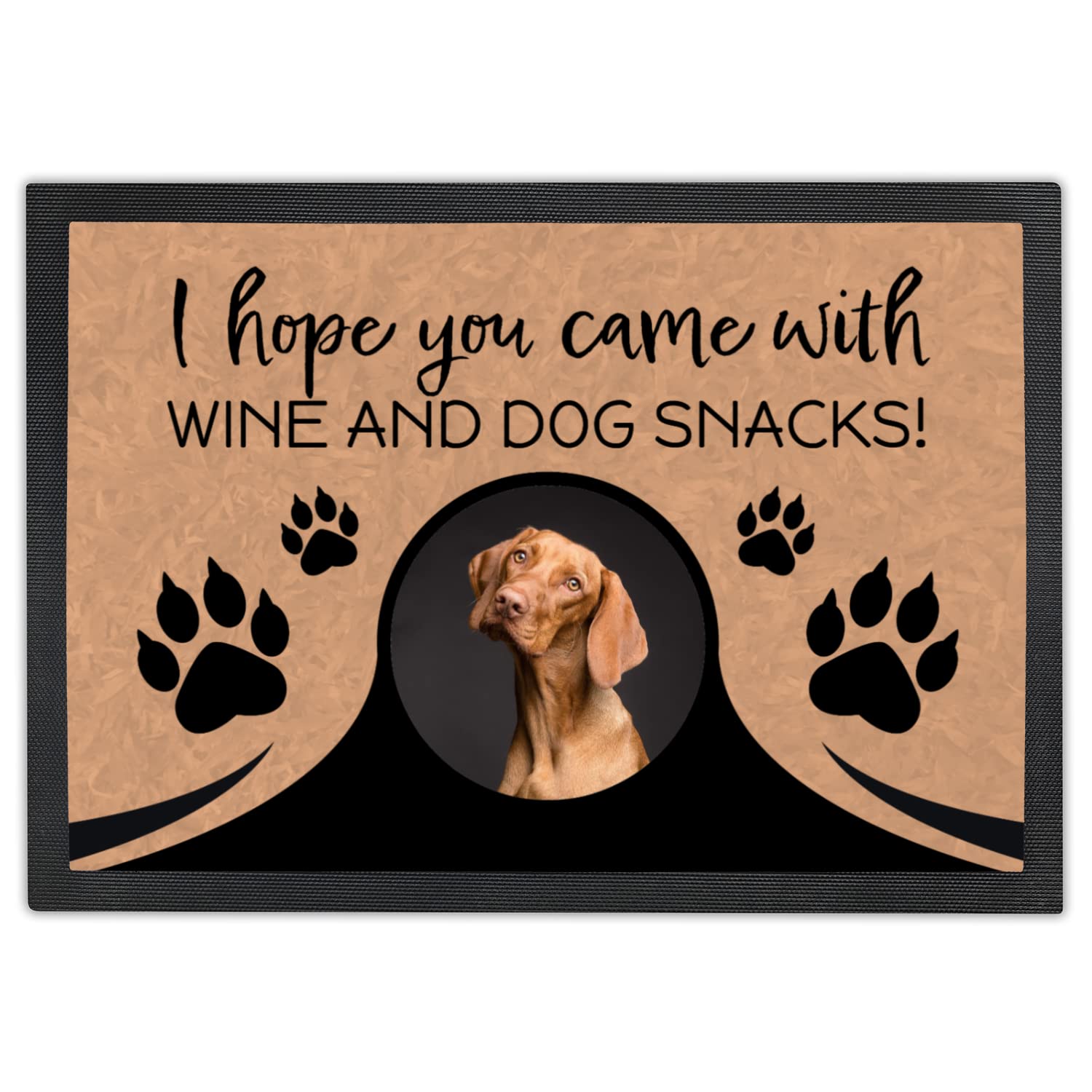 Sentiment House Personalized Dog Door Mat with Photo and Name - Customized Welcome Mat - Floor Mats - Front Door Mat - Wine & Snacks - Available in 3