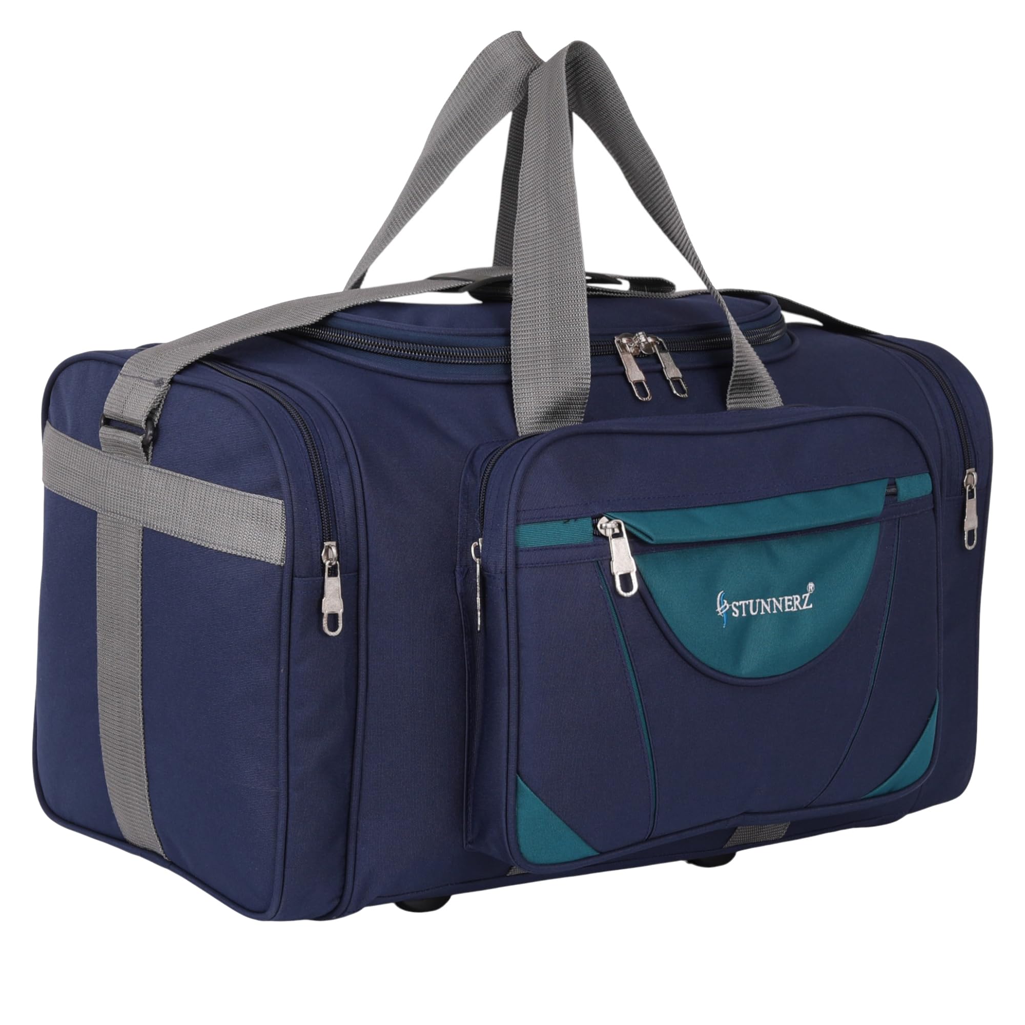 stunnerz Large Travel Duffle Bag, Heavy Dutty Fabric with Grey Straps, Multi-Compartment Weekender Luggage, Spacious Design (Blue)-picture-32