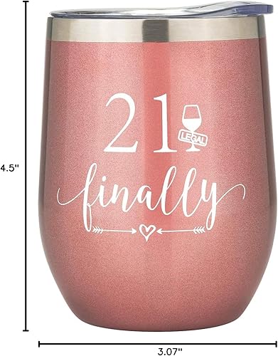 Miniatura 7 de Crisky Vaso de vino de oro rosa con el número 21 y finalmente para niña, regalo de cumpleaños número 21, ideas divertidas para novia, hermana,