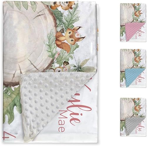 Miniatura 2 de Manta de hito mensual personalizada para bebé, nombre personalizado con diseño de animales del bosque, fondo de fotografía, manta de felpa suave con