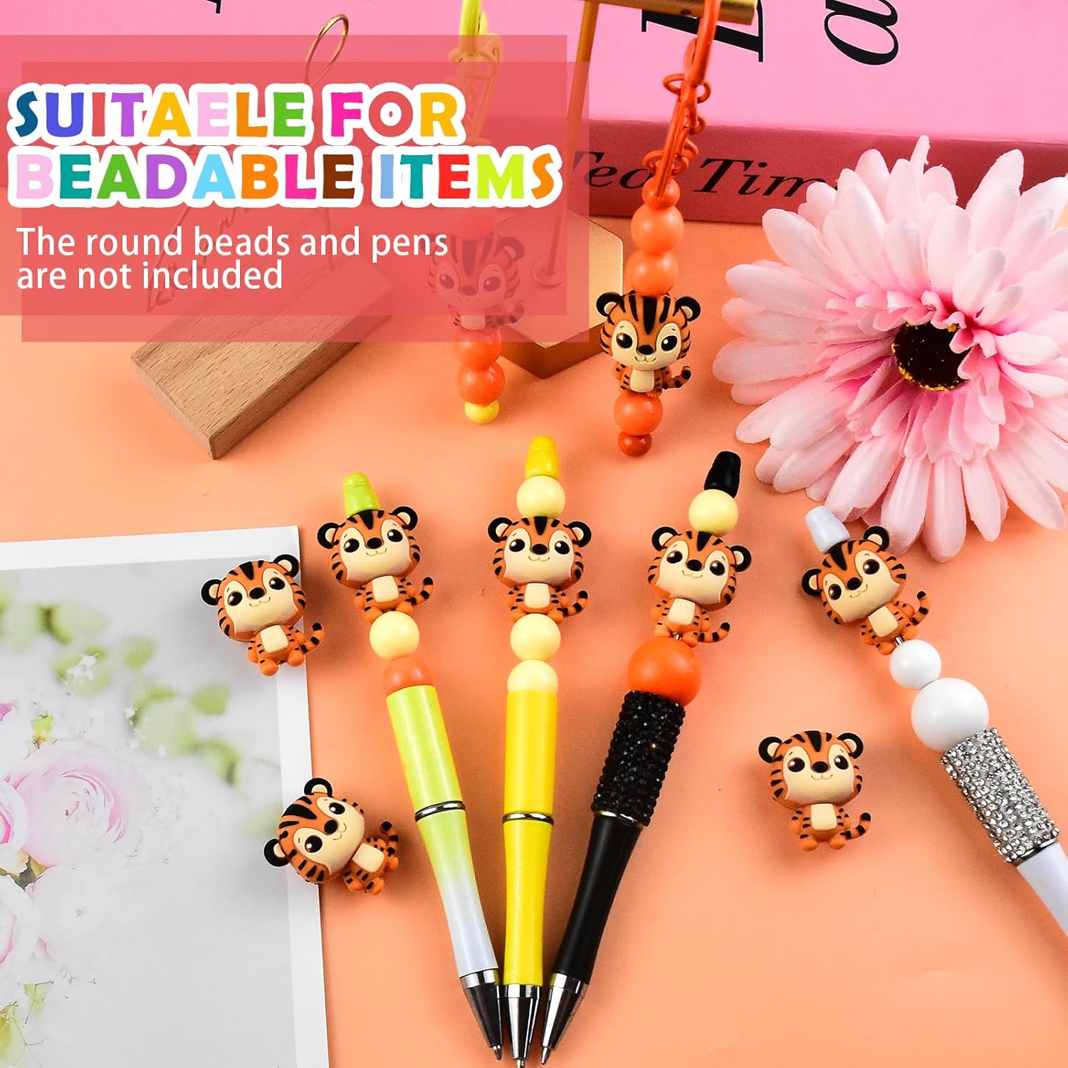 12 PCS 3D Tiger Silicone Focal Beads for Pens,Animal Focal Beads Bulk for Keychain Bracelet Necklace Making,Handmade Crafts Supplies - Image 5