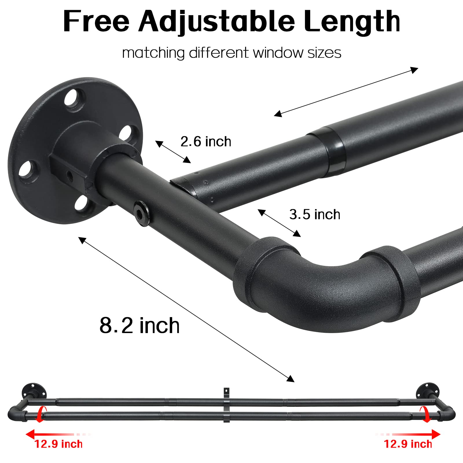 Asta per tende industriale, 2 binari, colore nero, 74-346 cm