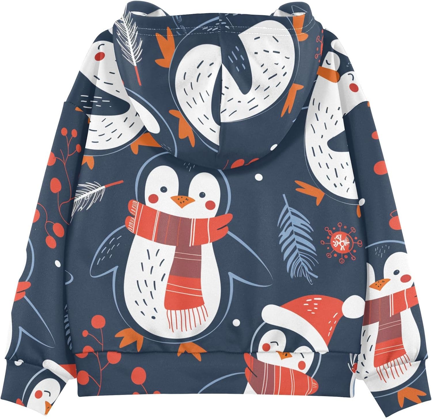 ZZXXB Penguin Spruce Branch Kids Sweatshirts Boys Girls Hooded Kangaroo Pocket Pullover Tops XS-XXL