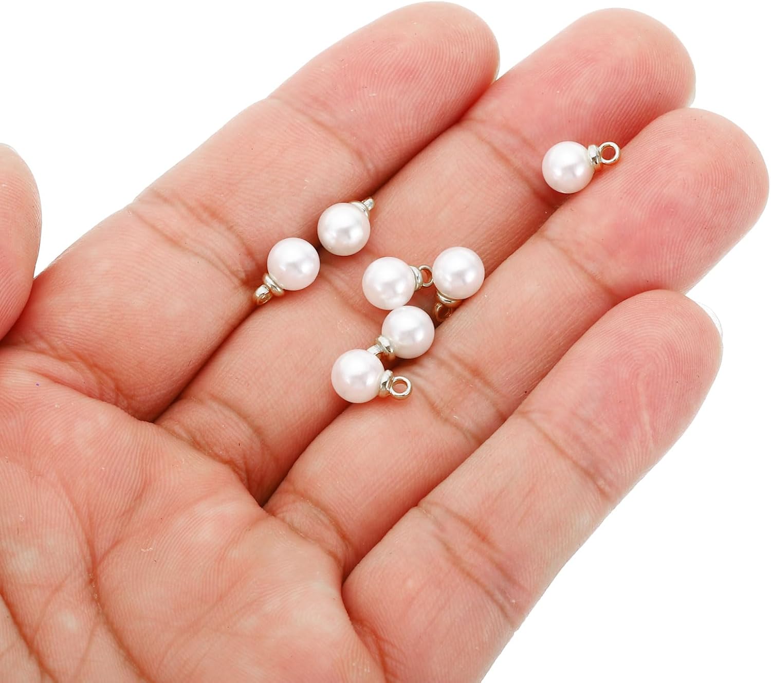 PATIKIL 6mm 8mm 10mm 12mm 14mm Pearl Charm, 50Pcs Pearl Beads Faux Pearl Pendant Charm Beautiful for Jewelry Making Bracelets Earrings Necklace Wedding Decorations - Image 4