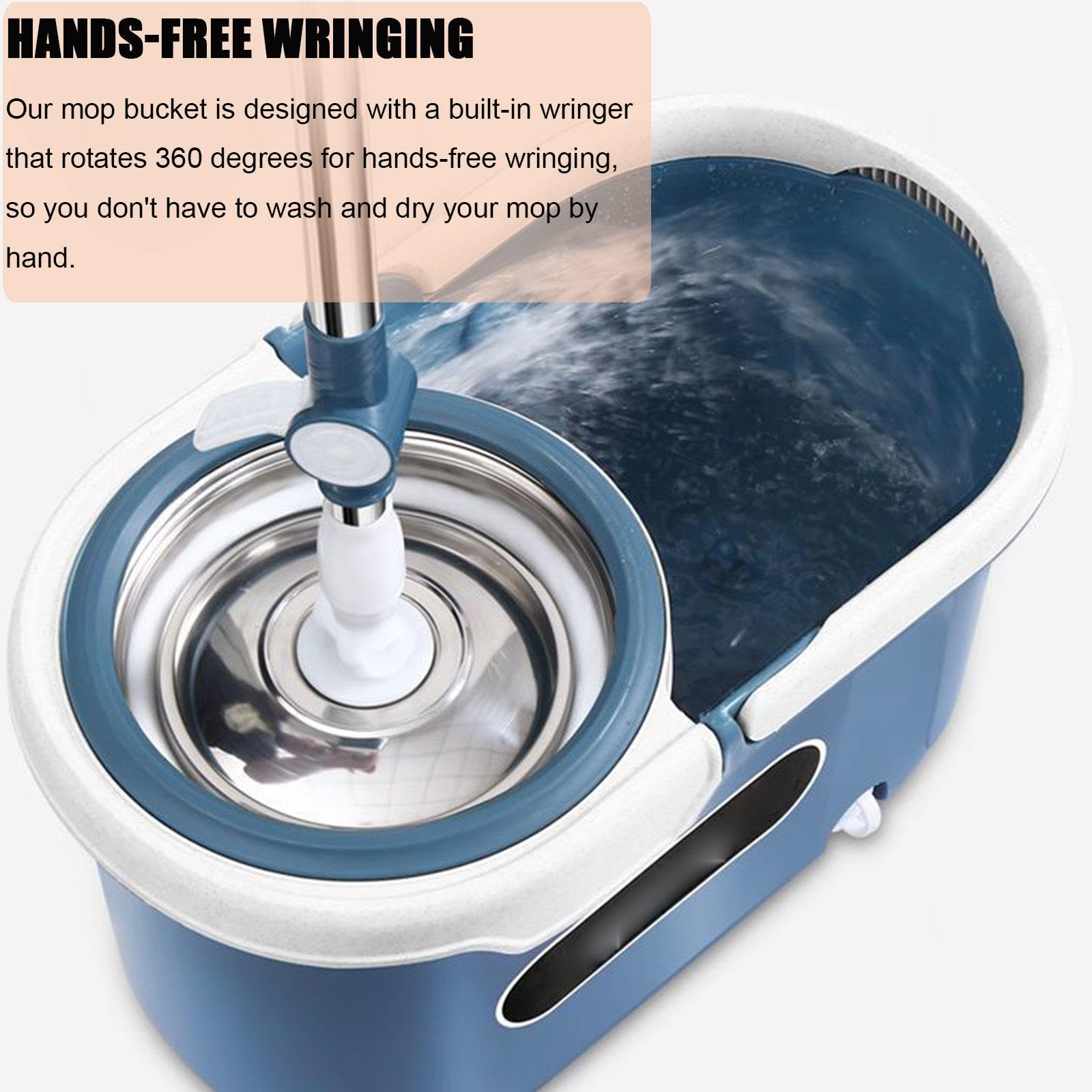 AMNOOL Sistema de Limpieza de Pisos Spin Mop & Bucket - Cubo de Fregona Giratoria 360 para Limpieza en Húmedo/Polvo para El Hogar, con 5 Recambios de Cabezales de Repuesto de Microfibra