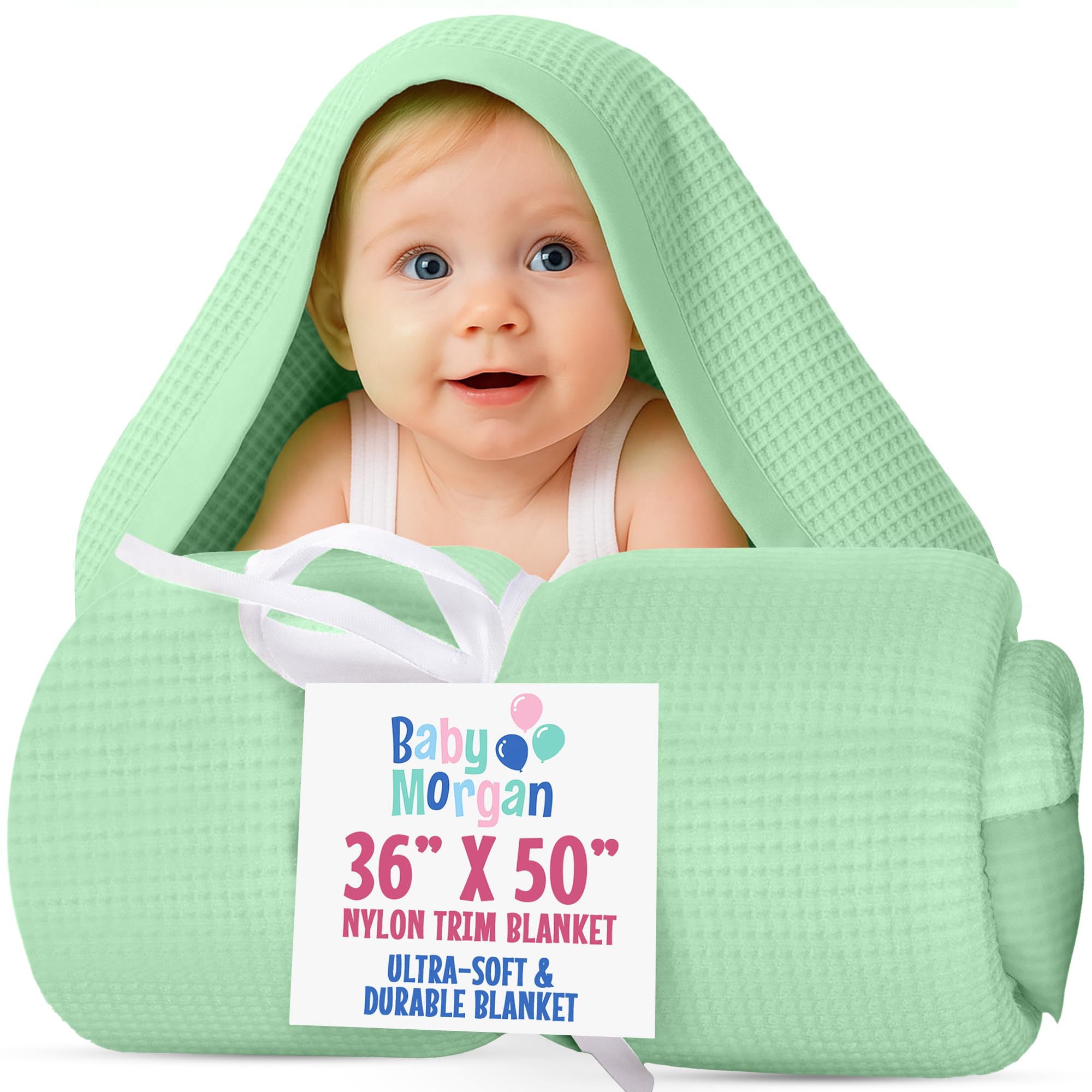 Thermal Waffle Knit Baby Blanket Nylon Trim Mint 36" x 50"