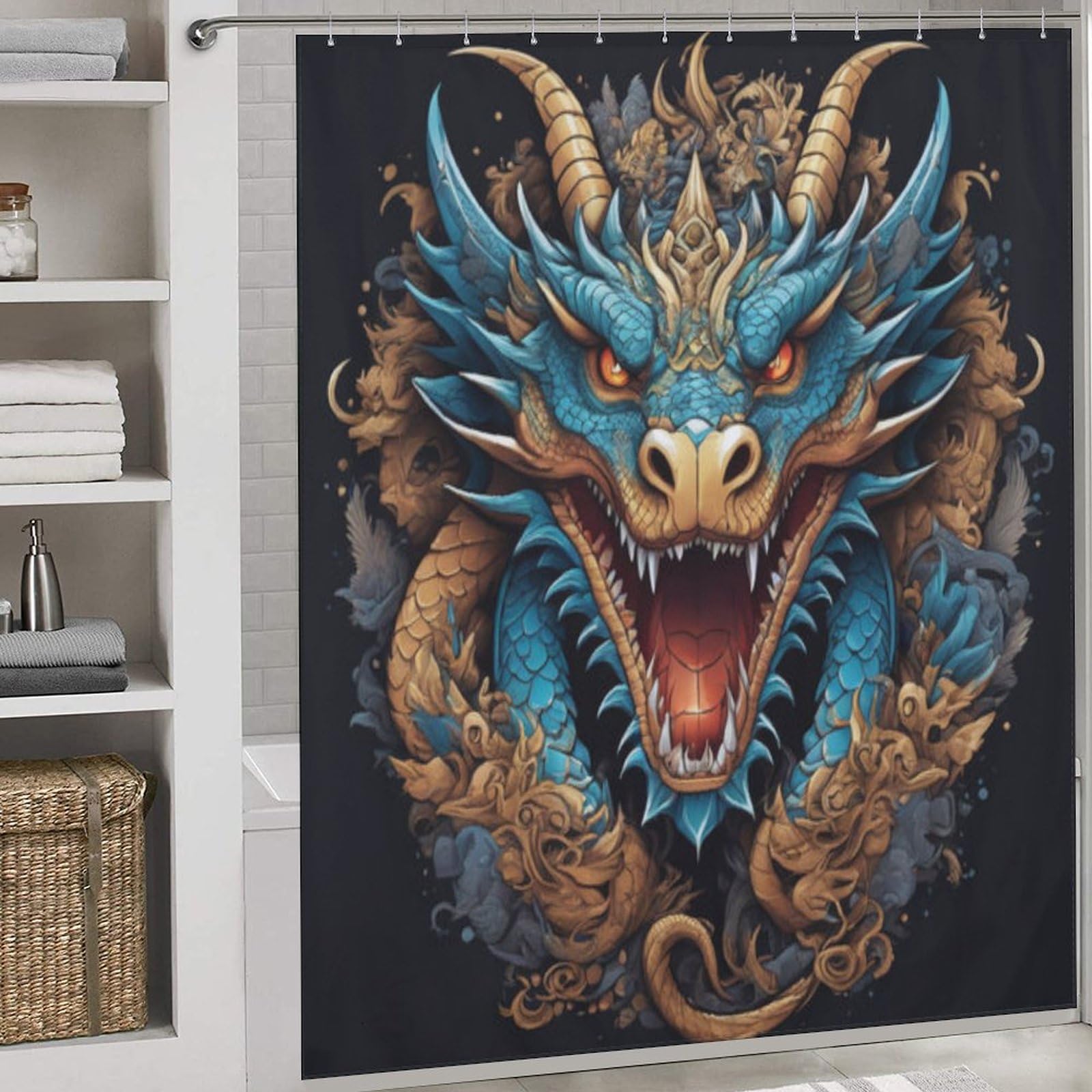 Rideau de douche dragon pour décorer la salle de bain familiale avec un style unique