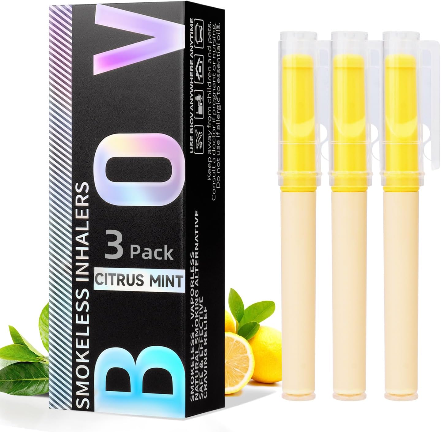 Nicotine Free Stop Smoking Inhaler, 3 Pack Citrus Mint, Cigarette Replacement for Quitting, Zero Nicotine Vapor Pen with No Smoke, Healthy Mock Cigarette Aid to Quit Smoking Habit