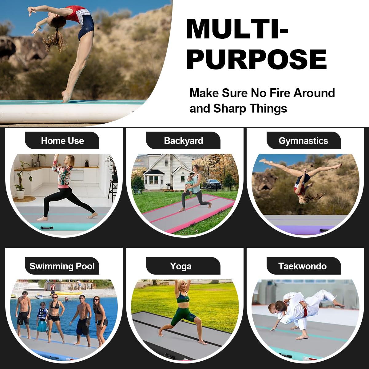 Tappetino da palestra gonfiabile, altezza 10/20 cm, lunghezza 3 m/4 m/5 m/6 m/7 m/8 m/9 m/10 m/11 m/12 m, per acrobazie, ginnastica e allenamento, con pompa ad aria