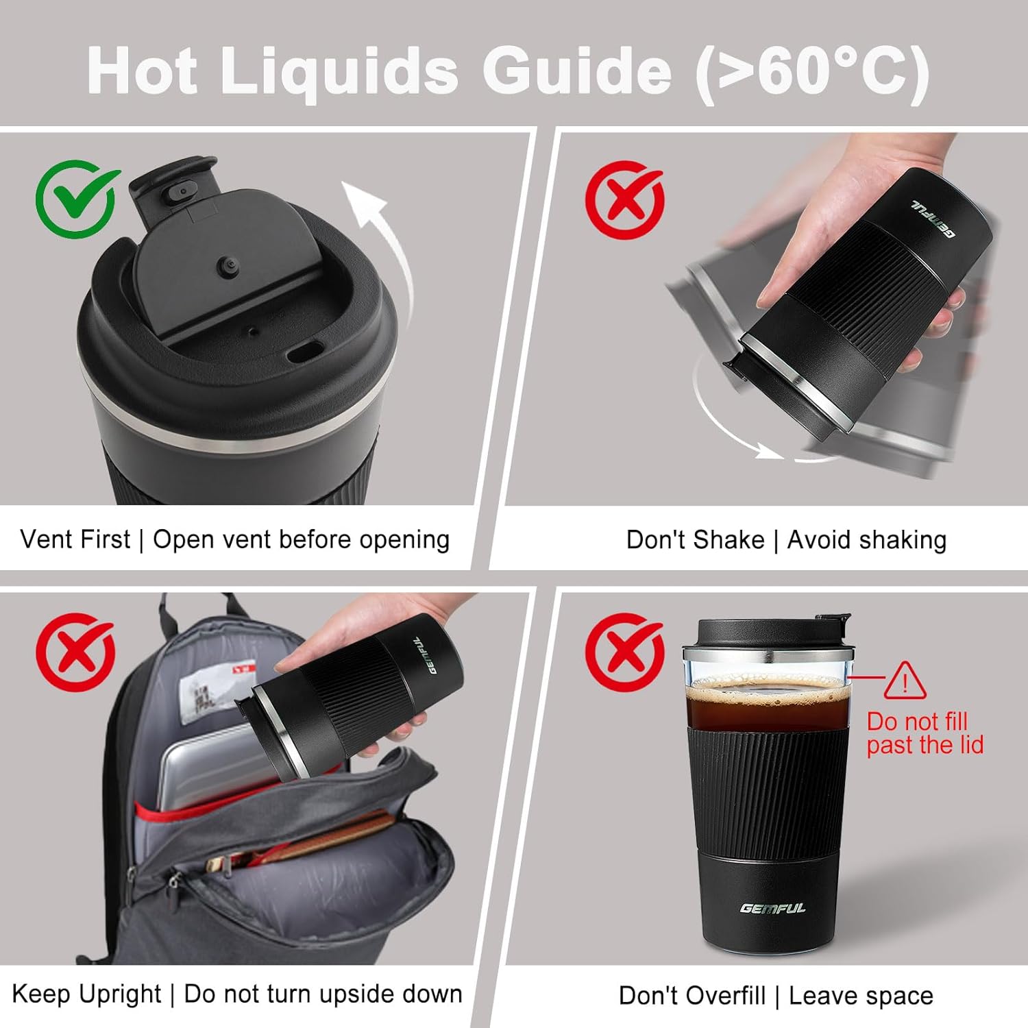 GEMFUL 17oz Travel Coffee Mug To Go with Lid Stainless Steel Insulated Cups Reusable Tumbler Leak Proof Coffee Lovers Gift for Hot Cold Drinks Women Men Office Car (Black) - Image 3