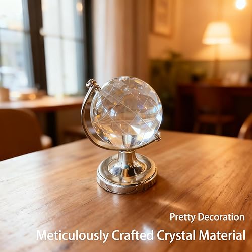 Miniatura 5 de Bola mágica de cristal de 2.6 x 1.6 in, mini globo del mundo giratorio de cristal transparente con soporte, bola de cristales, adorno de escritorio,