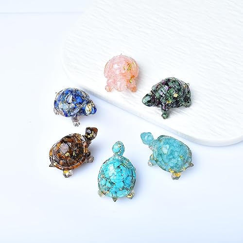 Miniatura 4 de 10PCS Healing Crystal Turtle Figurine Set - 1.96" Handmade Resin Turtle Ornament, Desk Meditation Animal Statues for Home Office, Shelf