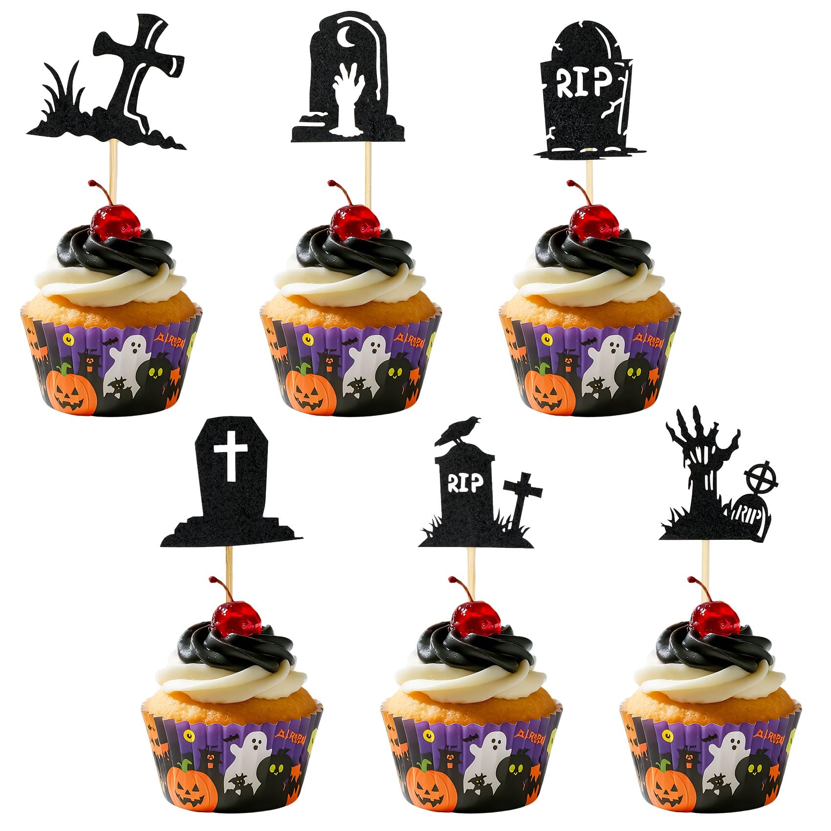 12 Stück Halloween Cupcake Toppers Glitzer Tortendeko Hallow