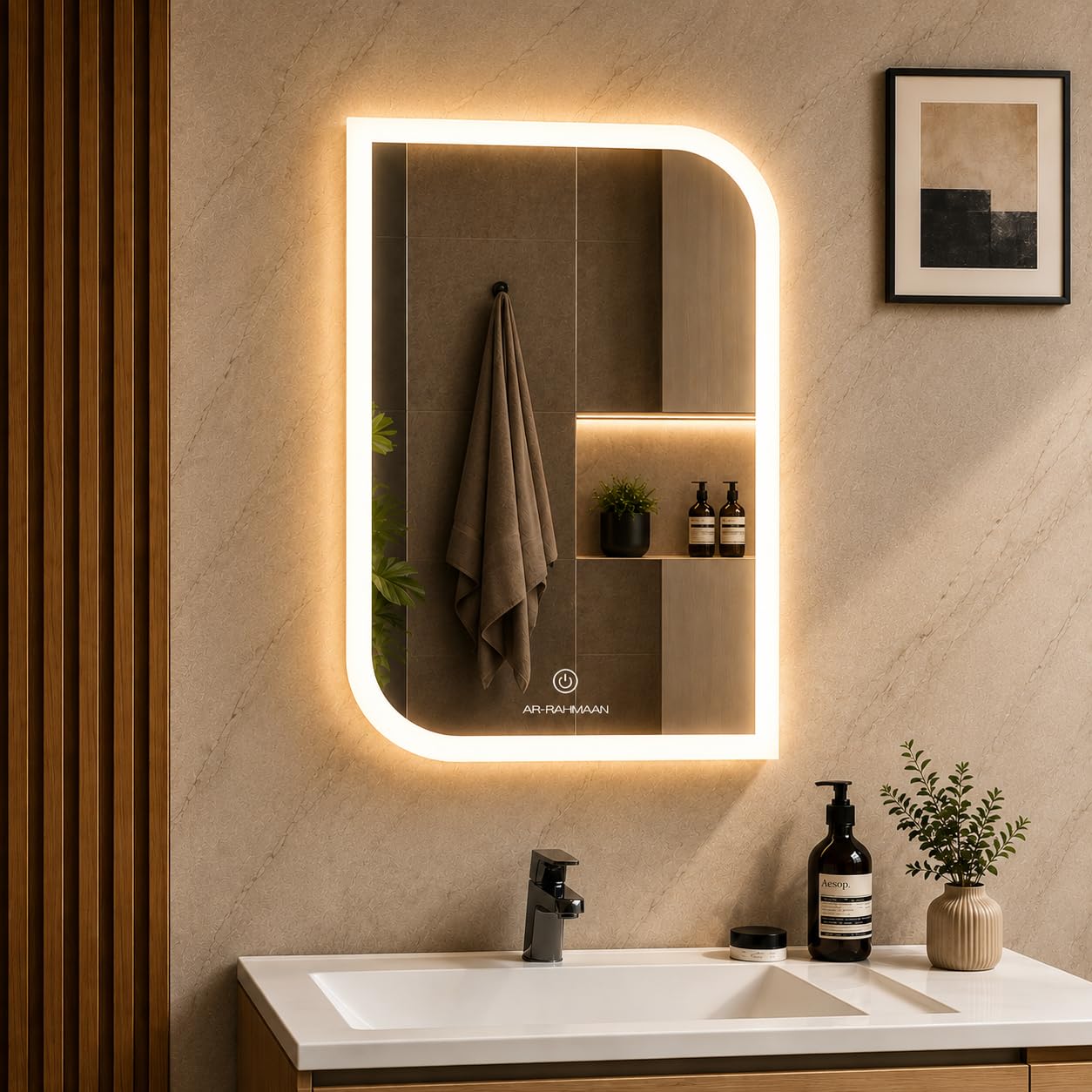 AR-RAHMAAN Rectangular Dimmable Frameless Backlit LED Bathroom Mirror with Touch Sensor Triple Light Mode (15 x 18 inch)|Wall Mirror for Bedroom Washbasin Lighting Mirror-image-46