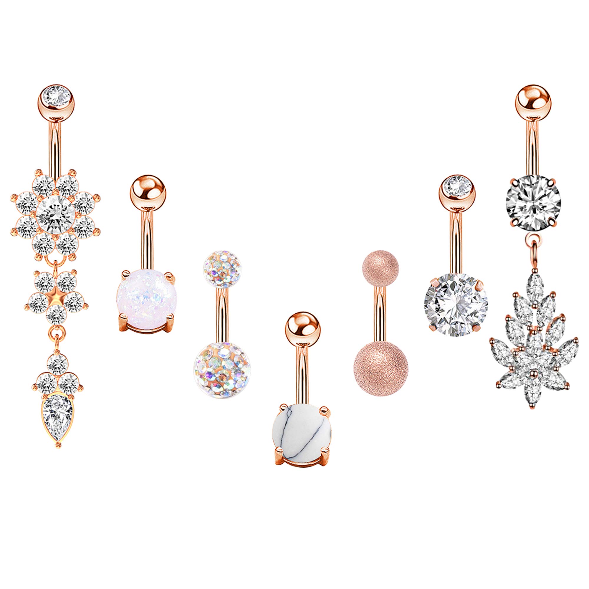 Set 8 Piercing Ombelico Acciaio Chirurgico 316L - Gioielli Con Diamante Per Donna, Ipoallergenici, Con Scatola Regalo - Foto 9