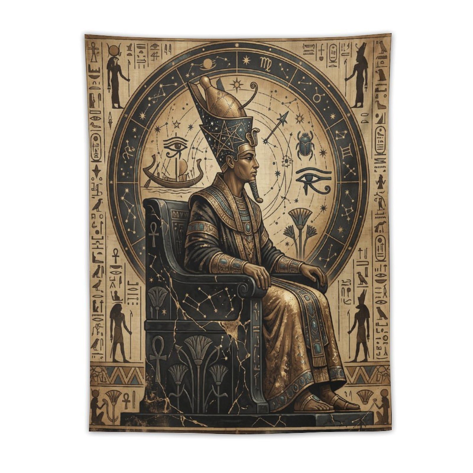W7C8U2X3 Egyptian Pharaoh Celestial Wall Tapestry, Symbolist Art Style