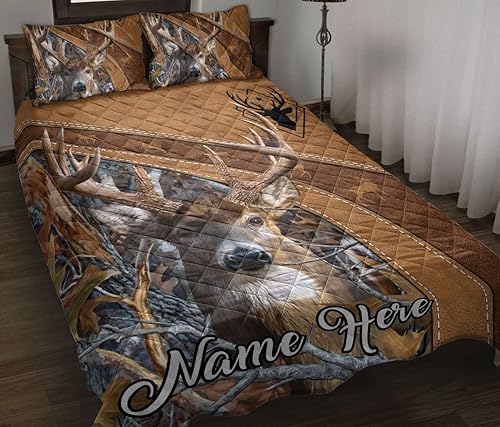 OhaPrints Regalo floral marrón de caza de ciervos personalizado para amantes de la caza de ciervos, manta y fundas de almohada, juego de ropa de