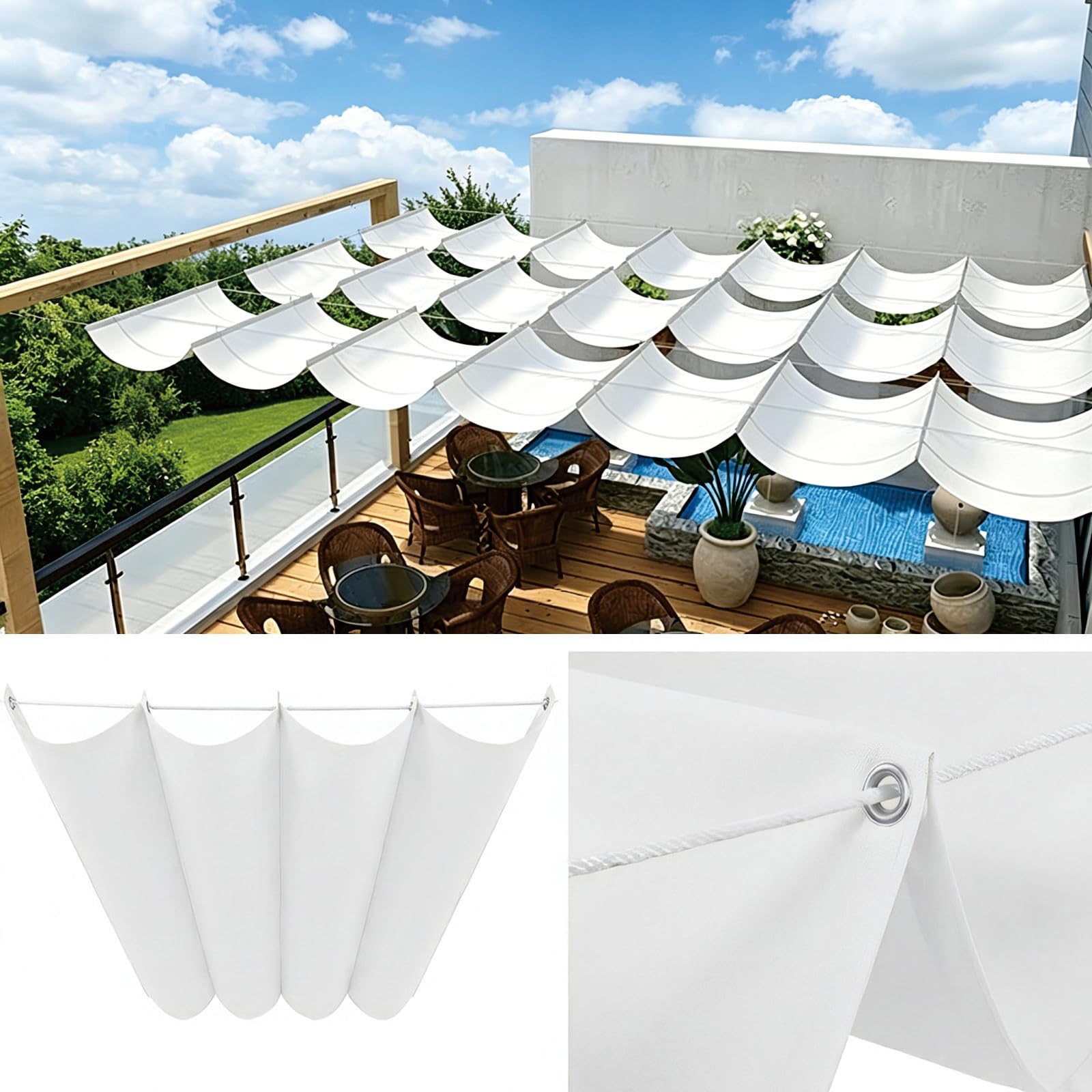 Voile ombrage vague rétractable imperméable et anti-UV pour patio