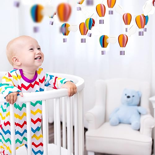 Miniatura 4 de GLACIART ONE Guirnalda de globos de aire caliente y nube de papel | Decoración de pared de globo aerostático colgante, pancartas de pared de