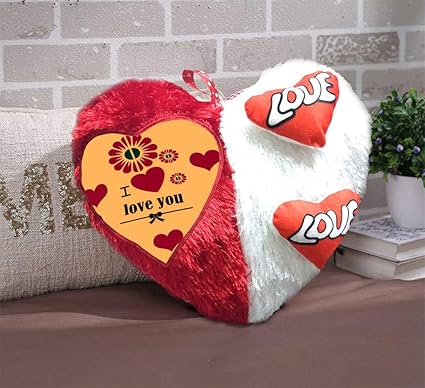 DreamVio Love Heart Shape Valentine Day Gift Fur Cushion,Plush Pillow for Gifting on Birthdays,Anniversaries Color - Red, White (Size- 17x17 inch) Shape 1