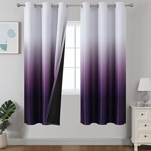 Miniatura 39 de Estelar Textiler Cortinas Opacas con Degradado para Sala de Estar de 84 Pulgadas de Largo, Cortinas de Ojales Ombré con Aislamiento Térmico de Gris