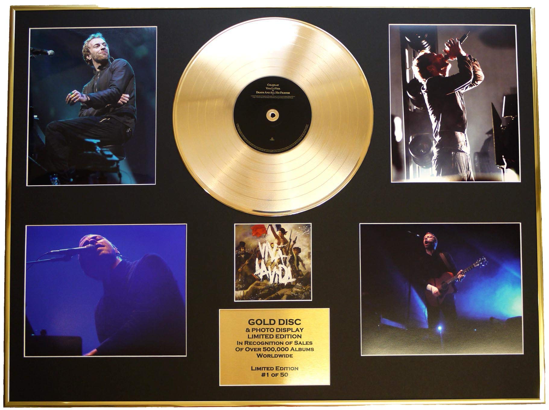 GOLD RECORD Coldplay/Gigantische CD, goldfarbene Scheibe und Foto-Display/LTD. Edition/COA/VIVA LA VIDA