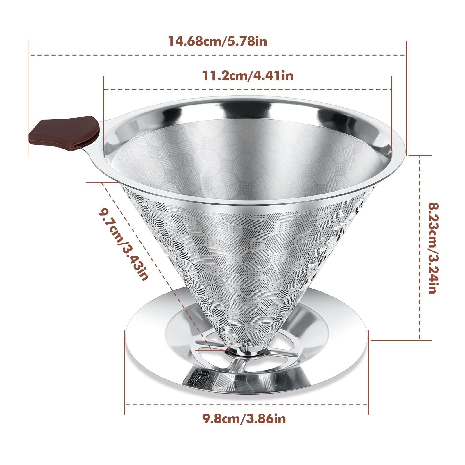 Filtro Caffe Filtro Caffettiera, Filtro Caffe Americano | Filtro Caffè Contagocce Riutilizzabili, Filtro da Caffè Permanente in Acciaio Inox con Pennello Pulito per 3-4 Tazze