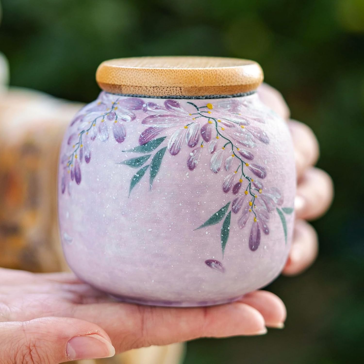 Hand-drawn Ceramics Tea Canister, 210ml 7.1oz, Portable Household Sealed Storage Tank