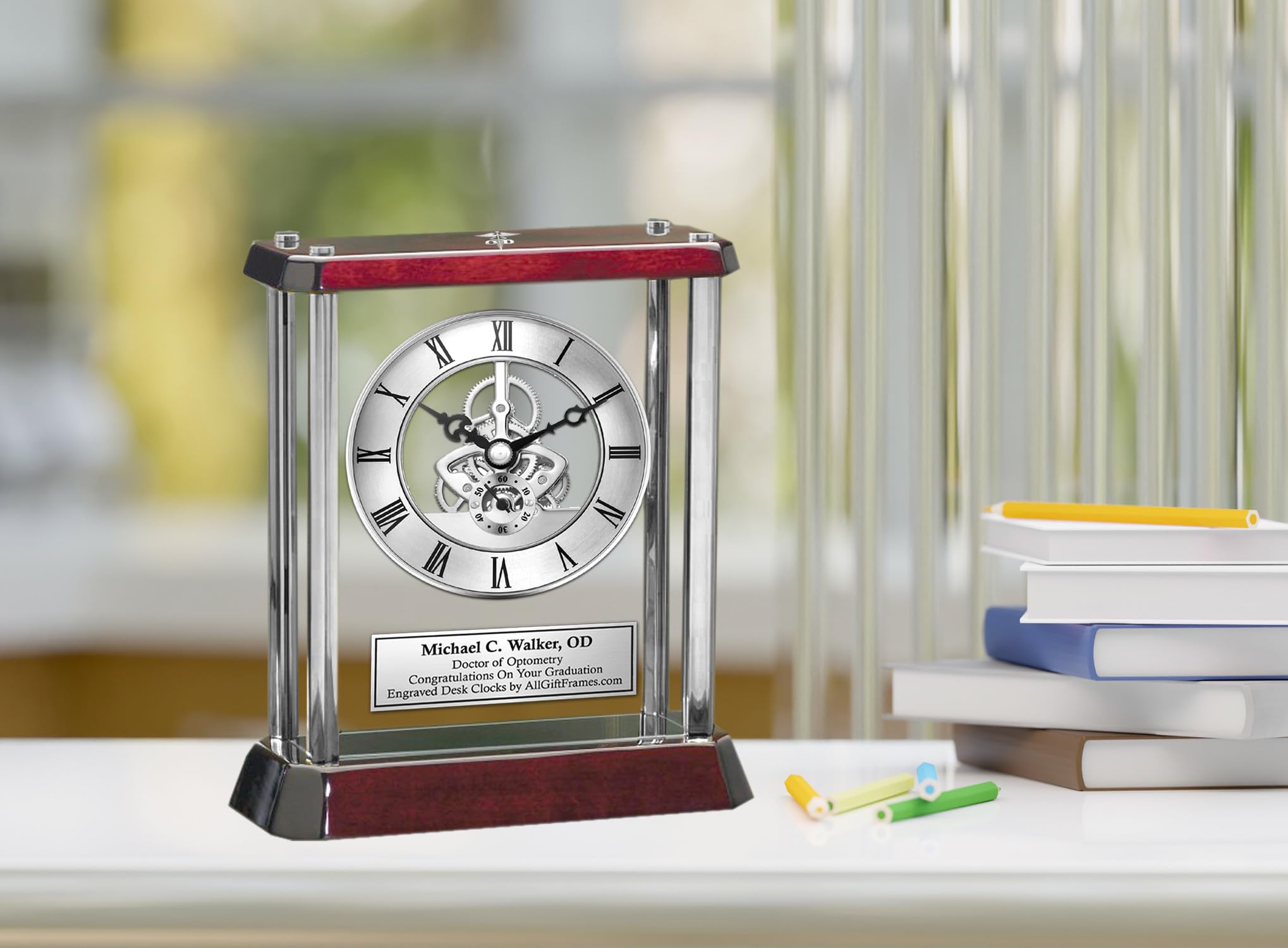 AllGiftFrames Silver Column Gear Engraved 3D Doctor Optometry Logo time Keeper Plaque Sculpture Graduation School Gift Optometrist Award Graduate Student OD