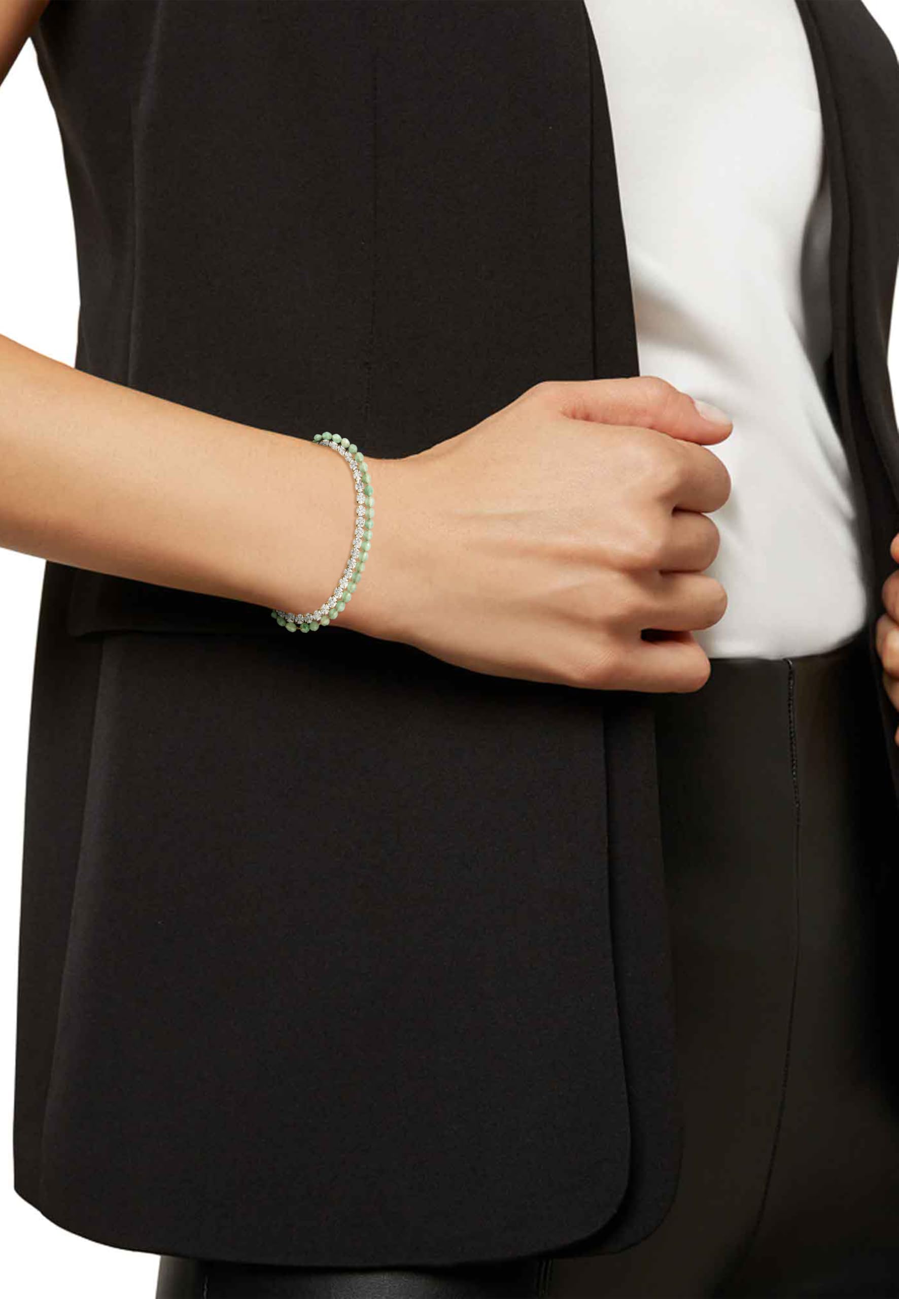 Breil, Collezione Gem, Bracciale Tennis Donna, Bracciale con Due Catene in Acciaio Lucido, Cubic Zirconia e Perline, Chiusura a Gancio, Lunghezza Regolabile 15-21 cm, Idea Regalo Donna