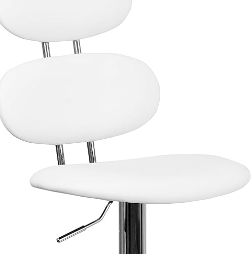 Miniatura 6 de Flash Furniture Taburete de bar de altura ajustable de vinilo blanco contemporáneo con respaldo de elipse y base cromada