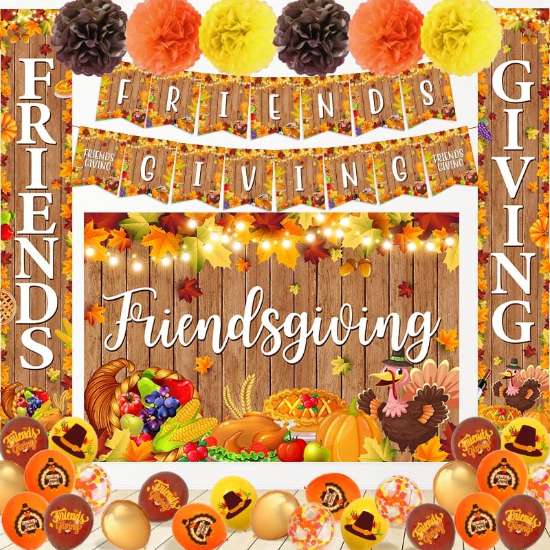Decoraciones de madera de otoño de Acción de Gracias globos, guirnalda, telón de fondo y juego de fiesta para amigos, cumpleaños y más