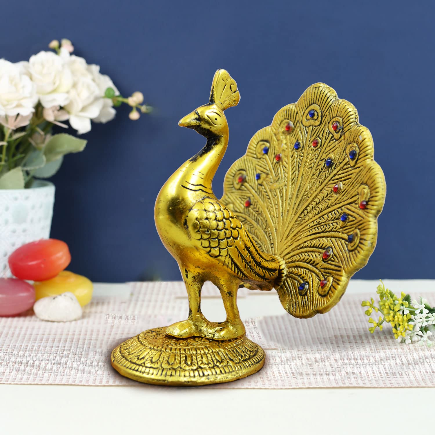 CraftVatika Metal Dancing Peacock Showpiece Statue, Collectible Figurine Sculpture, Home Decor