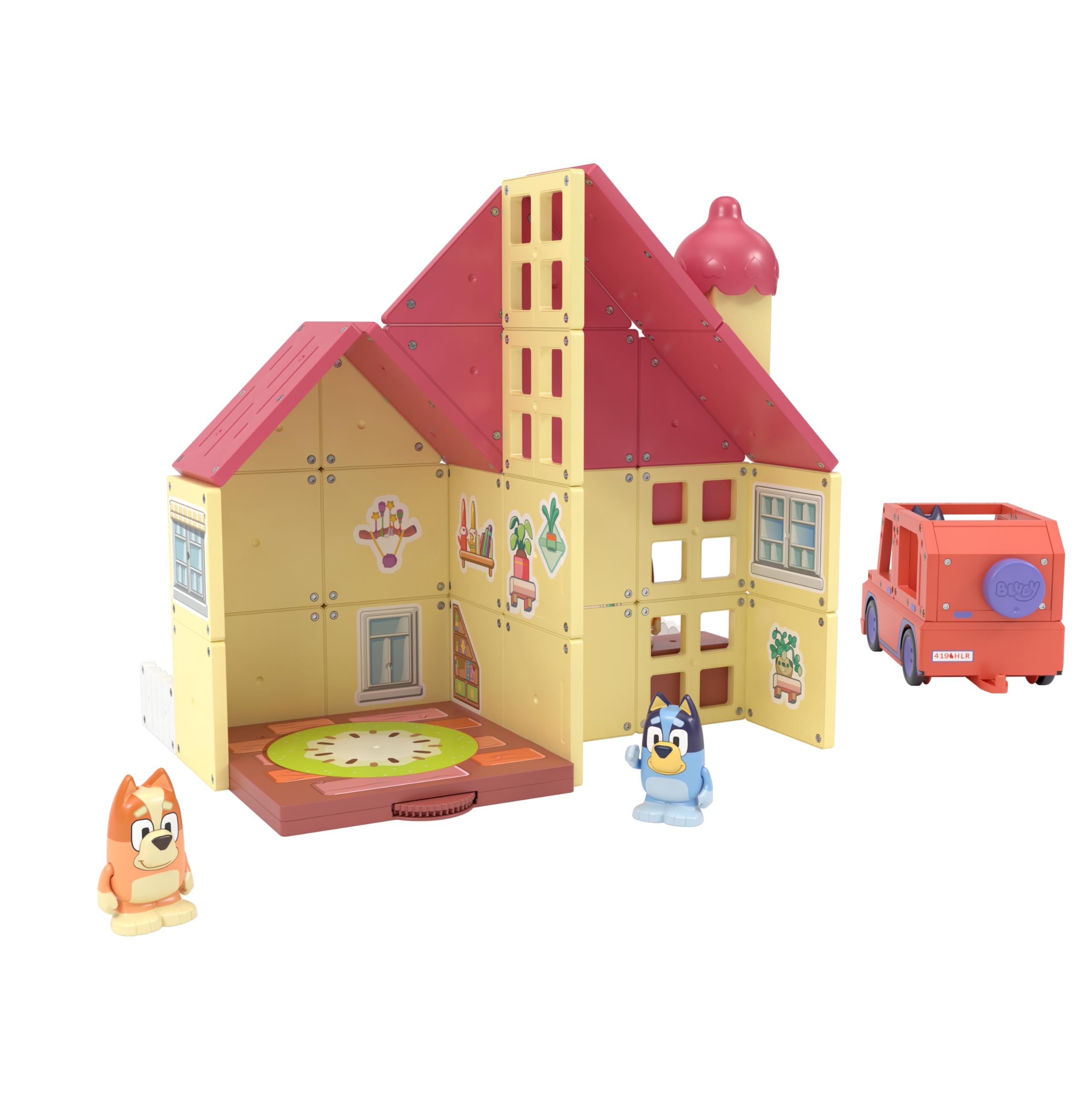 TILE TOWN Bluey Heeler Home and 4WD Vehicle Magnetic Tiles Construction Building Playset + Family Figures, Kids 3-5+ - Image 4