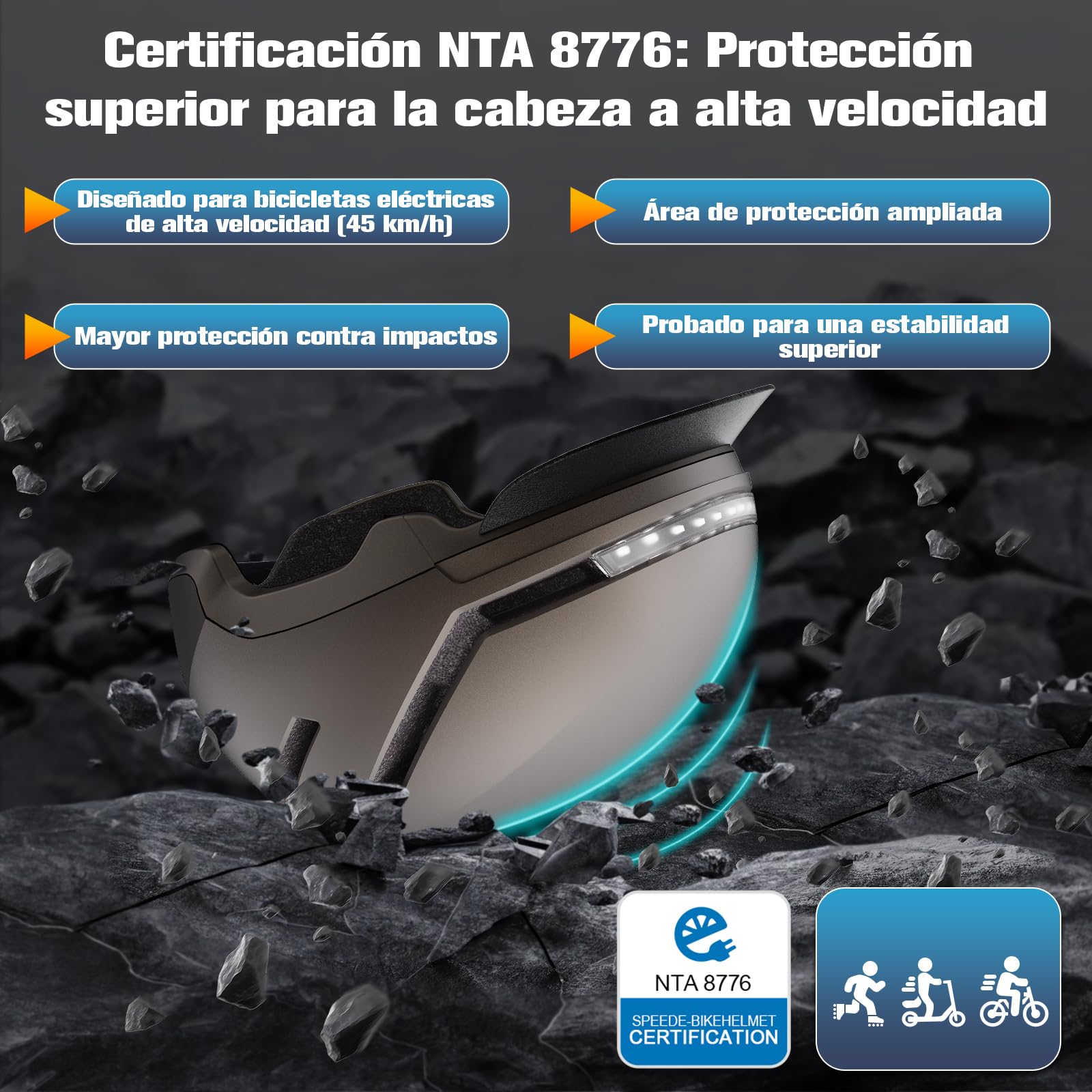 Shinmax Casco de Bicicleta Adulto con Luz y Intermitentes, Casco Ciclismo Hombre Mujer con Luz Trasera LED USB Recargable, Casco Bici para E-Bike, Scooter y Pedelec