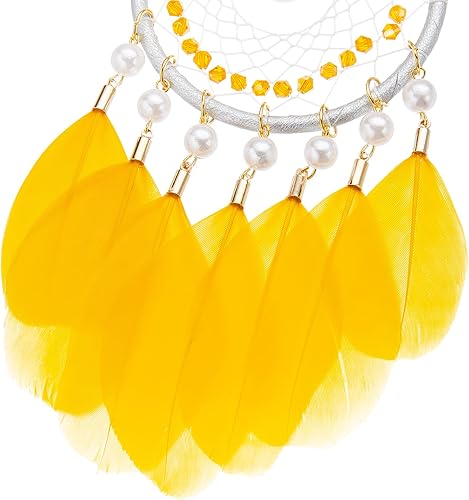 Miniatura 9 de Mini atrapasueños  Pluma de ganso con perla de lujo, cuero natural, pequeño atrapasueños hecho a mano para dormitorio, atrapasueños para niñas,