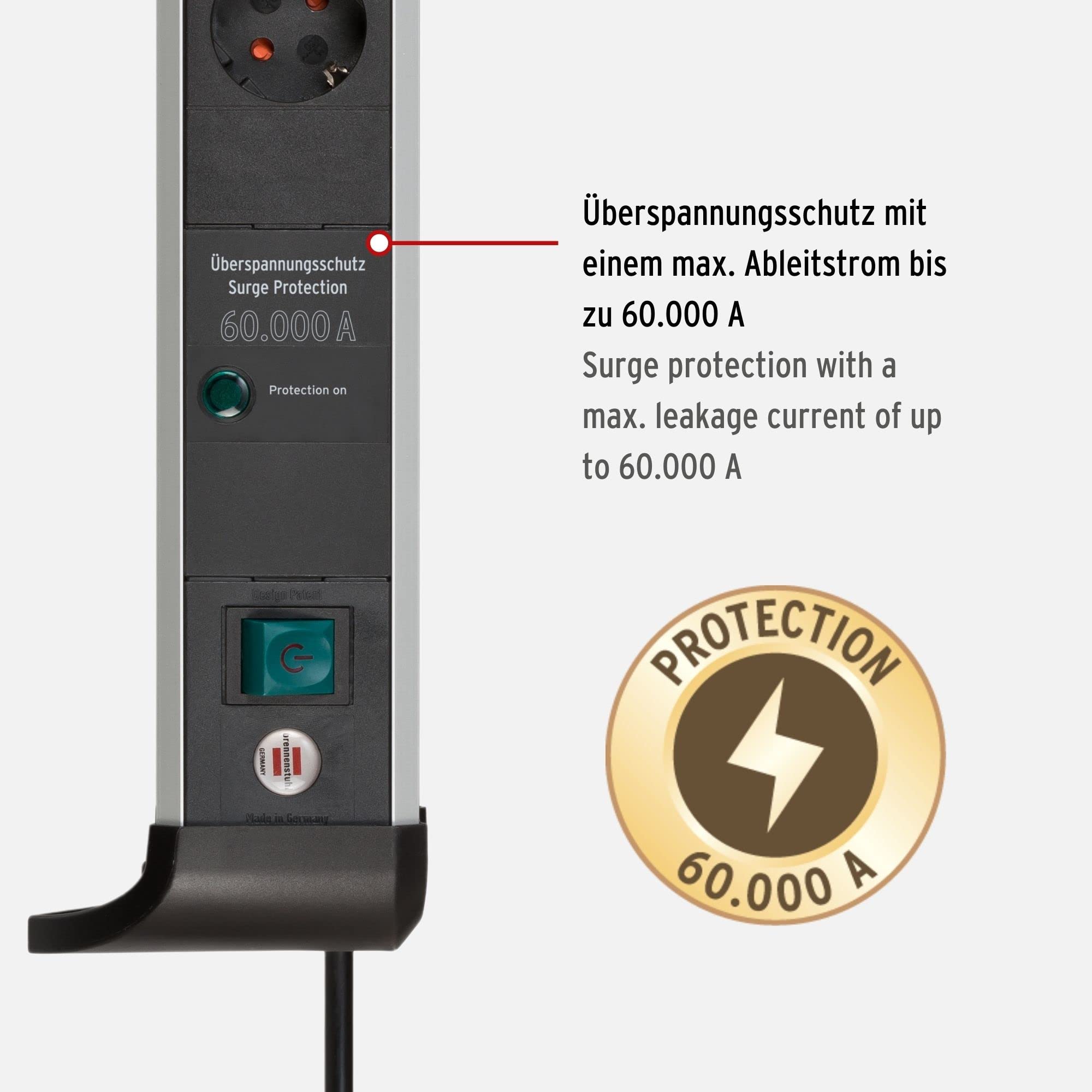 Brennenstuhl Alu Office-Line Ciabatta elettrica a 4 prese con USB e protezione da sovratensioni (presa multipla con interruttore, cavo da 1,8 m, 2 porte USB 3,10 A, Made in Germany