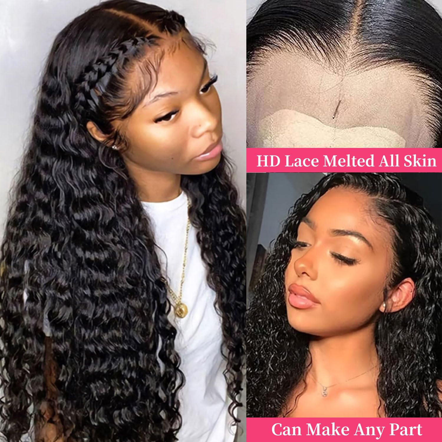 Echthaar Perücke 13x4 HD Lace Front Wig Human Hair Deep Wave 180% Density Brazilian Wigs with Baby Hair Schwarze Perücke Damen Glueless Deep Wave Wig Human Hair Pre Plucked Perücke Damen