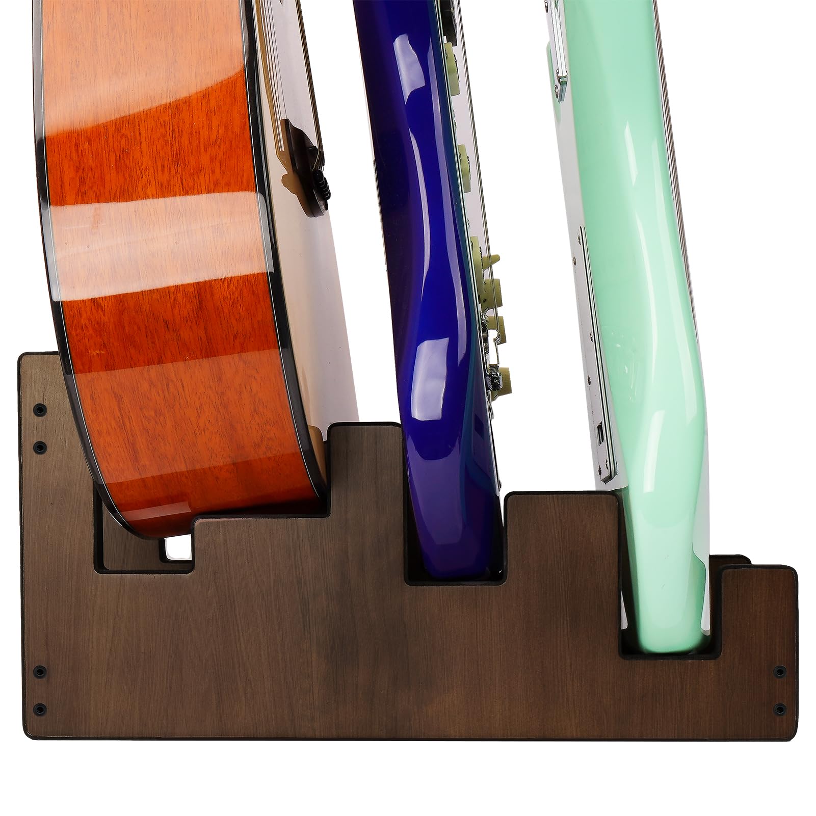 STRICH L-2E1AW Support de guitare en bois pour plusieurs guitares, 3 supports, affichage frontal, gain de place, pour la maison, le studio, la scène, couleur noyer, L-2E1AW (pour 2 guitares