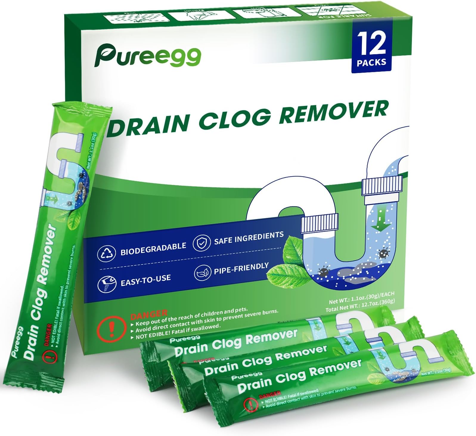 Pureegg Drain Clog Remover 12 Pack Drain Cleaner Hair