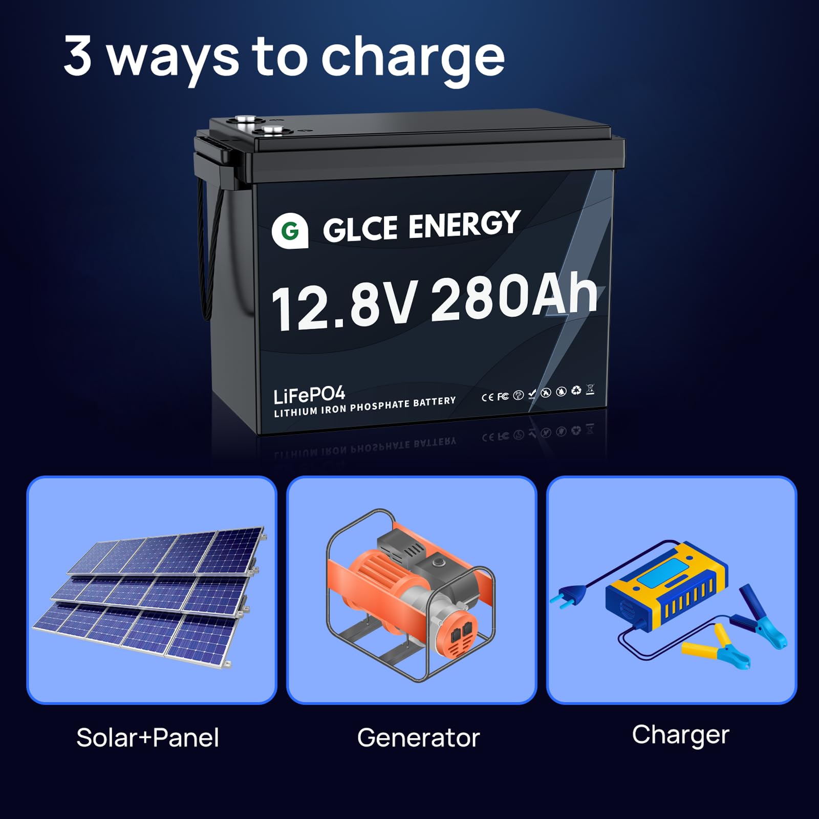Batterie LiFePO4 12V 300Ah(280Ah), Batterie Lithium Rechargeable, durée de Vie de 10 Ans, 4 500 à 15 000 Cycles, étanche P65, idéale pour Le Camping, Les caravanes et Les Camping-Cars.