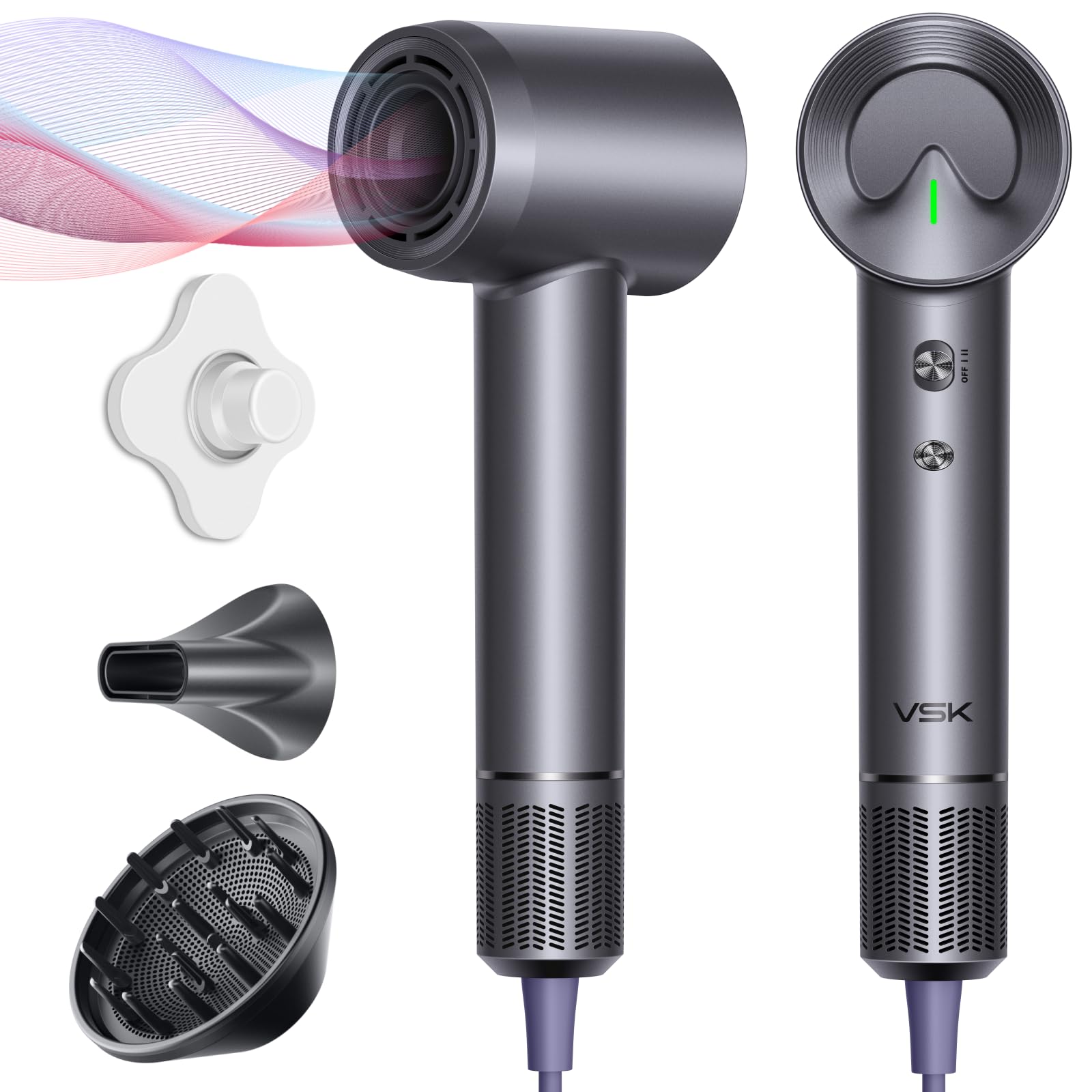 Hair Dryer 150,000RPM High Speed Ionic Hair Dryer with Diffuser Travel Blow Dryer Fast Drying Brushless Motor Diffuser Hair Dryers Ion Hair Dryer Quiet Strong Low Noise Lightweight (Dark Grey)