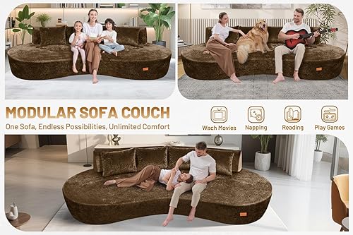 Miniatura 5 de Homguava Sofá modular modular de 104 pulgadas, sofá moderno curvo con espuma viscoelástica, sofá nube de asiento profundo con 4 almohadas, sofás